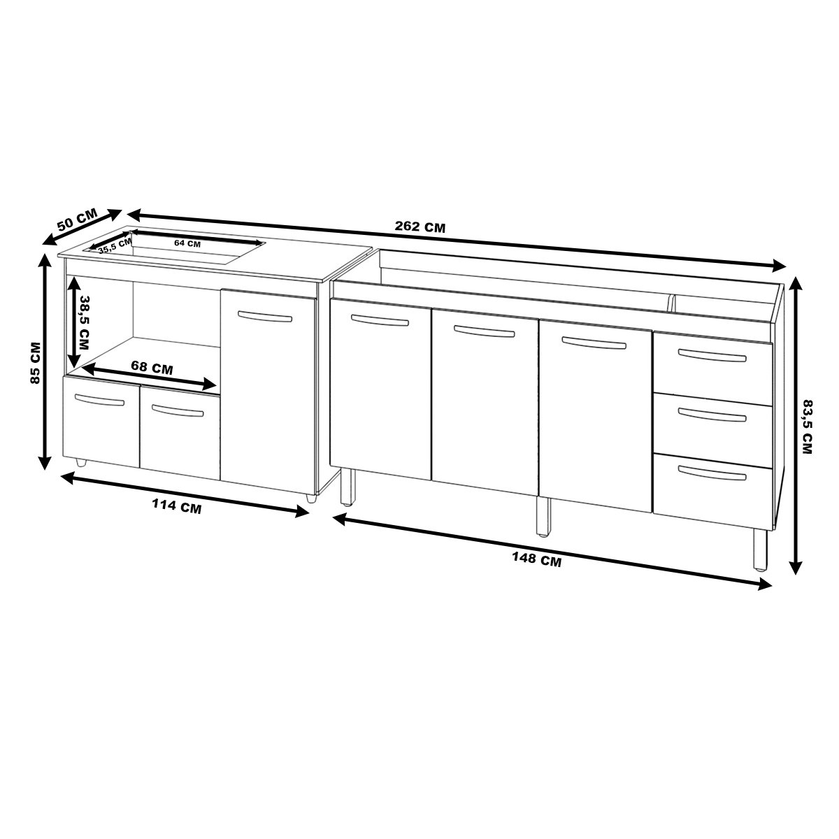 Balcão Armário Gabinete de Pia 150 Cm Deise e Balcão Alana para Fogão Cooktop 5 Bocas e Forno Elétri - 6