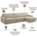 Ver imagem 3 de Sofá 4 Lugares com Chaise Direito Sala Living 316cm Logus L06 Couro Bege Areia - Lyam Decor