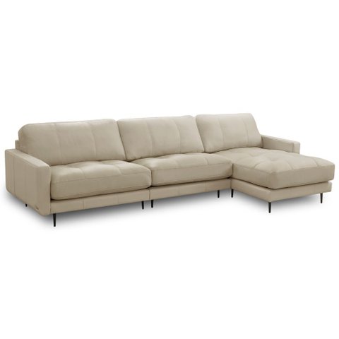 Sofá 4 Lugares com Chaise Direito Sala Living 316cm Logus L06 Couro Bege Areia - Lyam Decor