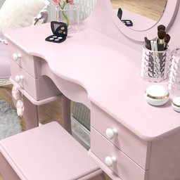 penteadeira camarim estilo retro infantil rosa 4 gavetas espelho + banco - 4
