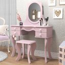 Ver imagem 3 de Penteadeira Camarim Estilo Retro Infantil Rosa 4 Gavetas Espelho + Banco
