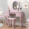 Penteadeira Camarim Estilo Retro Infantil Rosa 4 Gavetas Espelho + Banco - 3