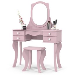 penteadeira camarim estilo retro infantil rosa 4 gavetas espelho + banco - 2