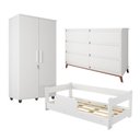 Ver imagem 1 de Kit Quarto Infantil Cama Montessoriana Baby + Roupeiro Ouro + Cômoda Londres 6 Gavetas - Branco