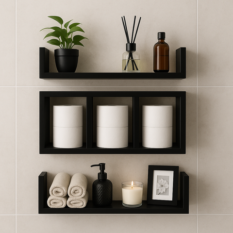 Nicho com 2 Prateleiras em U + 1 Nicho Colmeia Mdf Preto