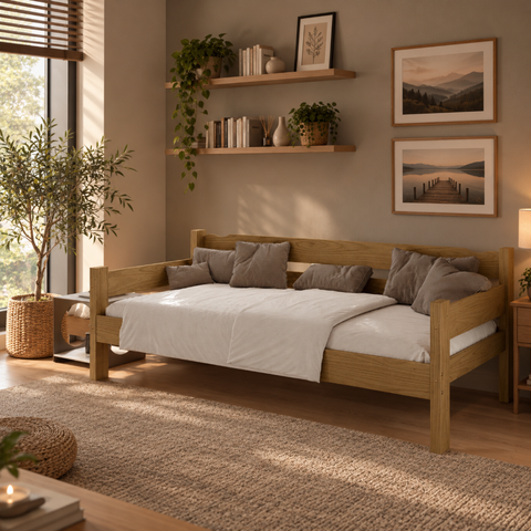 Sofa Cama Esmeralda New Nogueira em Madeira Maciça Pinus