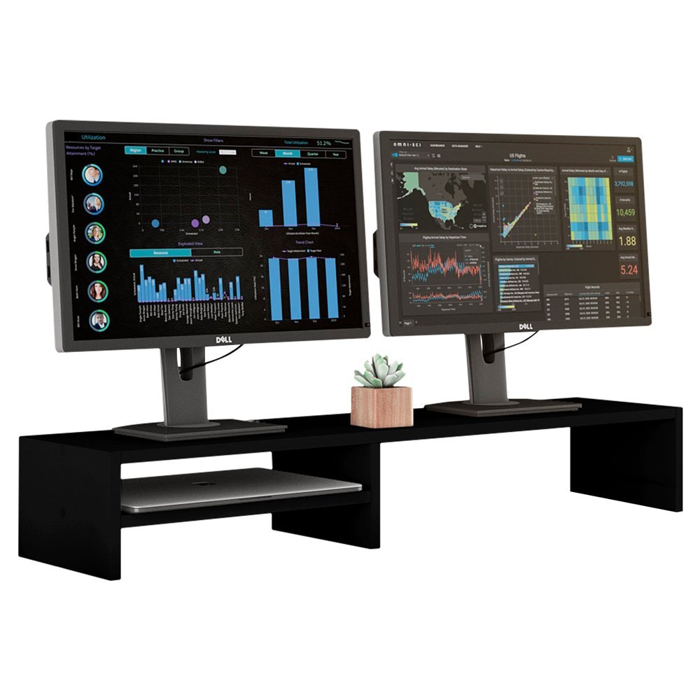 Base Suporte Stand-pro para Monitor Setup Soft Elevado 95x15cm em 100% Mdf Preto - Abmaza Soft Pro - 4