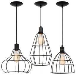 Pendente Trio Aramado Poptem veneza com lâmpada st58 127v preto - 1