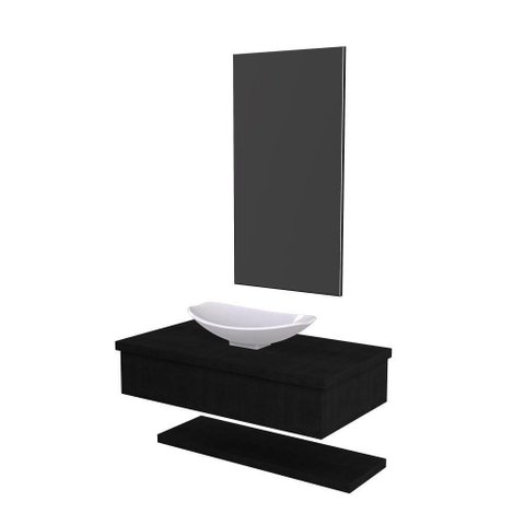 Conjunto Bancada C-cuba L45, Prateleira e Espelheira Metrópole 806 Nogal Preto Ônix