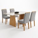 Ver imagem 2 de Mesa de Jantar com 4 Cadeiras MDF Vidro Cinamomo Off White Linho Cinza