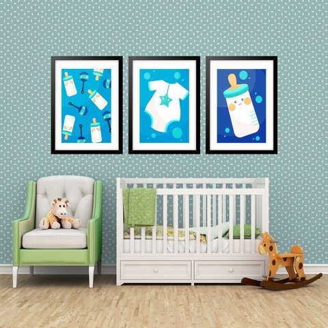 Kit 3 Quadros Grandes Quarto Infantil 60x48cm:moldura Branca