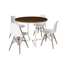 Ver imagem 2 de Mesa Jantar Industrial Redonda 110cm Amêndoa Base V Ferro Branco com 4 Cadeiras Eames Branca Base Ma
