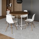 Ver imagem 1 de Mesa Jantar Industrial Redonda 110cm Amêndoa Base V Ferro Branco com 4 Cadeiras Eames Branca Base Ma