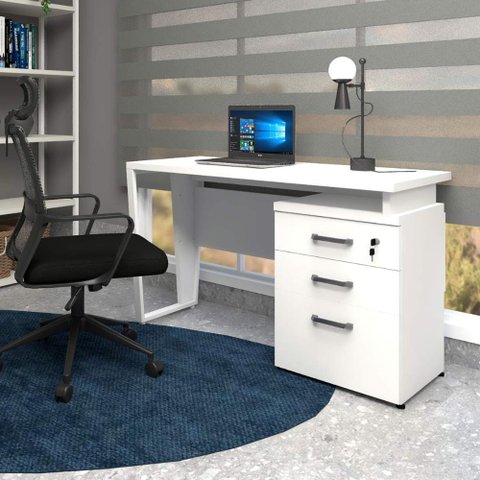 Mesa de Escritório 1,20m com Gaveteiro 3 Gavetas F5