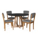 Ver imagem 1 de Mesa de Jantar Redonda Montreal Pret/jade com 4 Cadeiras Estofadas Ella Cinza Escuro