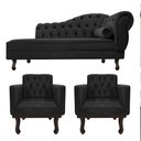 Ver imagem 1 de Kit Diva Recamier Juliana 160cm Lado Esquerdo e 02 Poltronas Classic Suede Preto - Amarena Móveis