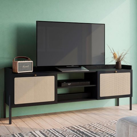 Rack Sala para Tv 65 Polegadas Tela Sintética 2 Portas 183cm Cor:nero