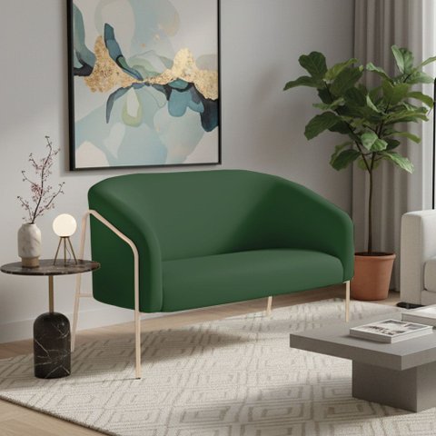 Sofá 2 Lugares Namoradeira Stella Base Industrial Alta Champanhe Veludo Verde D03 - D’Rossi