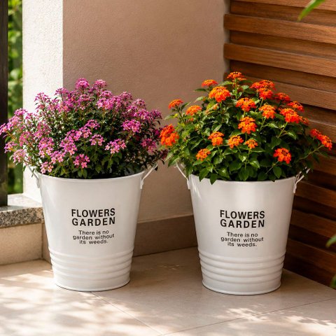 Balde Vaso Decorativo Enfeite Planta Arranjo Jardim Kit 2PÇS