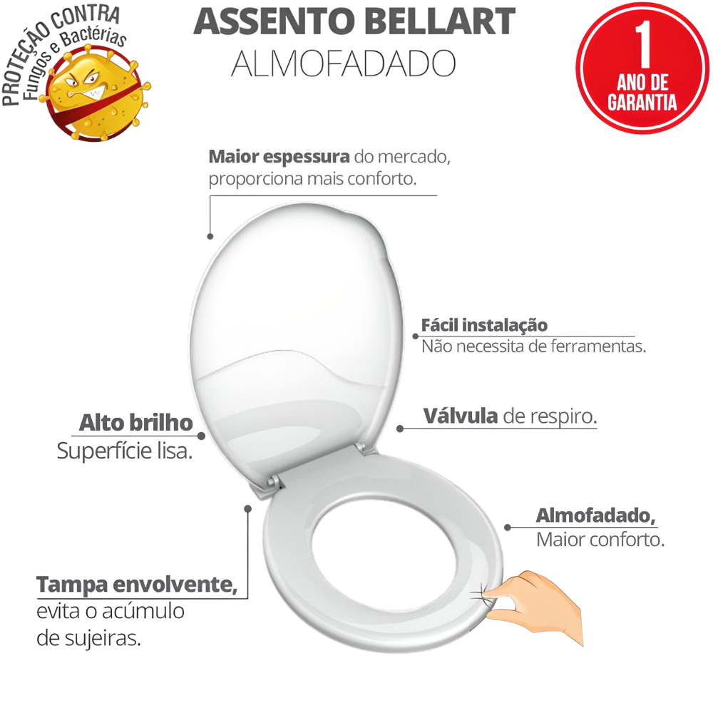 Assento Tampa para Vaso Sanitário Oval Almofadado Bellart Cor Verde Água Durín - 2