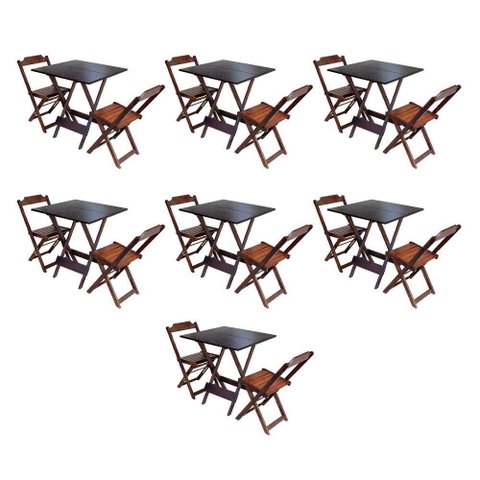 Kit 7 Jogos De Mesa Dobravel Com 2 Cadeiras De Madeira 70X70 Para Restaurante E Bar - Imbuia