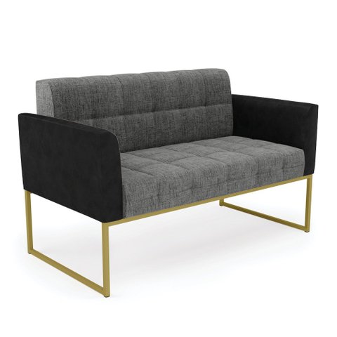 Sofá Namoradeira 2 Lugares Base Industrial Dourado Elisa Preto/linho Grafite A26 D03 - D'Rossi