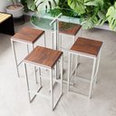 Ver imagem 1 de Conjunto Mesa Alta Bar Bistrô Redonda Vidro 4 Bancos Imbuia Industrial White Don Castro Decor Indust
