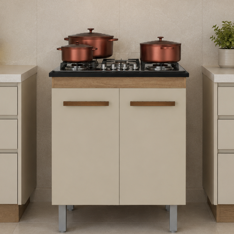 Balcão Armário de Cozinha para Cooktop 5 Bocas com 2 Portas Jade - Savana/Off-White