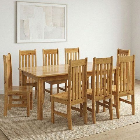 Conjunto com Mesa de Jantar 180cm Retangular e 8 Cadeiras 100% Madeira Maciça Essen Espresso Móvei