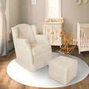 Ver imagem 2 de Poltrona Decorativa Amamentação Balanço e Puff Quarto Mamãe Bebê Corino:bege