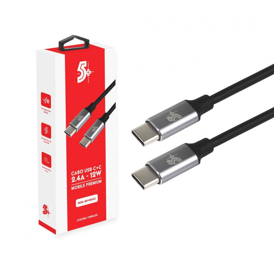 Cabo Usb-c para Usb-c 1.20mt 2.4a 12w 5+ Preto Mp-100cc