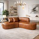 Ver imagem 2 de Sofá Orgânico Curvo Quatro Lugares 250cm em Corino Ocre Luxuoso com Almofadas