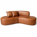 Ver imagem 3 de Sofá Orgânico Curvo Quatro Lugares 250cm em Corino Ocre Luxuoso com Almofadas