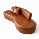 Ver imagem 1 de Sofá Orgânico Curvo Quatro Lugares 250cm em Corino Ocre Luxuoso com Almofadas