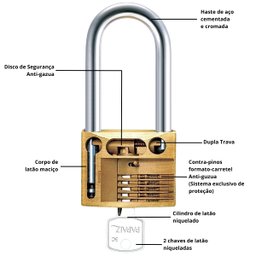 Cadeado Pequeno 30mm Haste Longa Latão Maciço Dourado com Chave | Papaiz | Kit 04 Un - 3