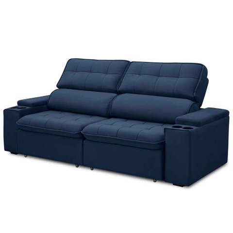 Sofá Retrátil Reclinável 3 Lugares 230cm Ginevra F05 Veludo Azul - Mpozenato
