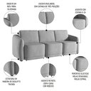 Ver imagem 3 de Sofá Cama Casal para Sala 276cm Polska K04 Veludo Cinza - Mpozenato