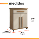 Ver imagem 3 de Armário Balcão Multiuso 2 Portas 1 Gaveta com Rodízios Chile Cinamomo/off White Rv Móveis