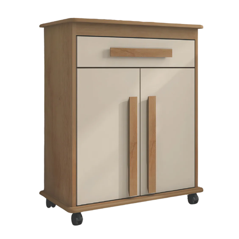 Armário Balcão Multiuso 2 Portas 1 Gaveta com Rodízios Chile Cinamomo/off White Rv Móveis
