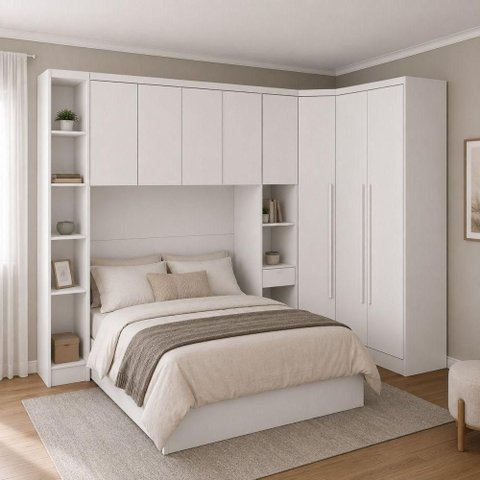 Guarda Roupa Modulado Safira Essencial 8 Portas 4 Gavetas MDF Fosco Branco