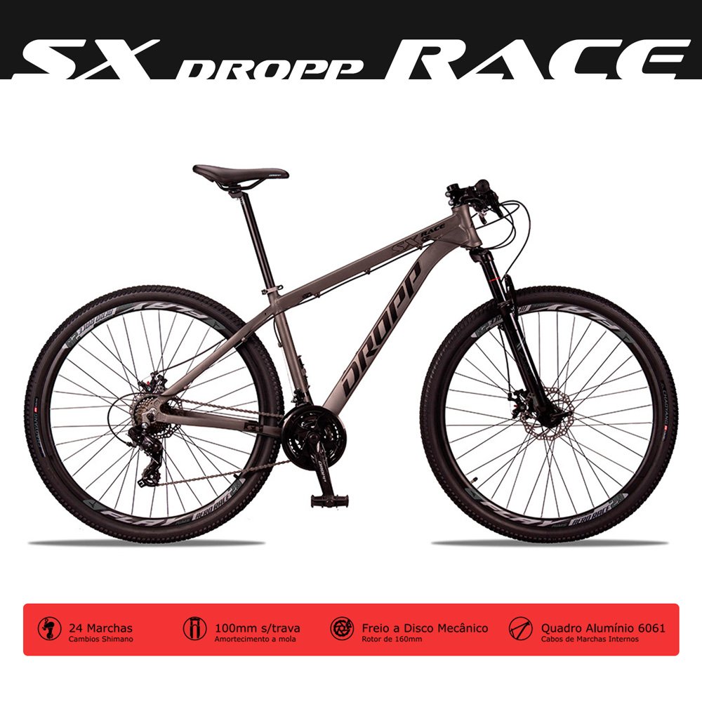 Bicicleta Aro 29 Quadro 17 Alumínio 24v Shimano Freio Mecânico SX Race Grafite - Dropp - 5