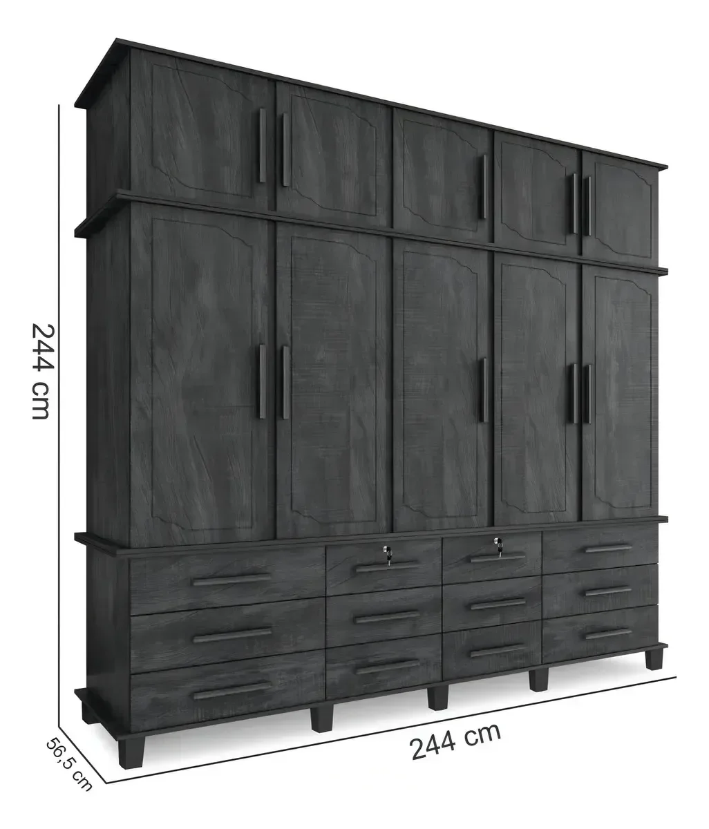 Ver imagem 3 de Guarda Roupas Berlim 100% Mdf C/ 10 Portas 12 Gavetas Pés Madeira - Luapa - Malbec