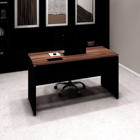 Plataforma Trabalho 135cm X 60cm 1 Cx de Tomada Pé Painel F5 Cor:nogal com Preto
