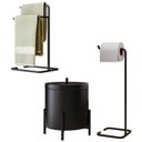 Ver imagem 1 de Kit Porta Toalha Papeleira Lixeira 6 L Lovell Lavabo Preto Dhom