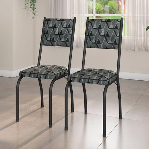 Kit 2 Cadeiras de Jantar 258 Sf Aço Tubular Assento Sintético Preto Mosaico Silver