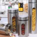 Ver mais imagens de Porta Mantimentos Kit Hermetico Aco Inoxidavel Visor Vidro Organizador Cozinha Inox 4 Potes