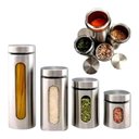 Ver imagem 1 de Porta Mantimentos Kit Hermetico Aco Inoxidavel Visor Vidro Organizador Cozinha Inox 4 Potes