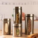 Ver imagem 2 de Porta Mantimentos Kit Hermetico Aco Inoxidavel Visor Vidro Organizador Cozinha Inox 4 Potes