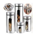 Ver imagem 4 de Porta Mantimentos Kit Hermetico Aco Inoxidavel Visor Vidro Organizador Cozinha Inox 4 Potes