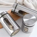 Ver imagem 5 de Porta Mantimentos Kit Hermetico Aco Inoxidavel Visor Vidro Organizador Cozinha Inox 4 Potes
